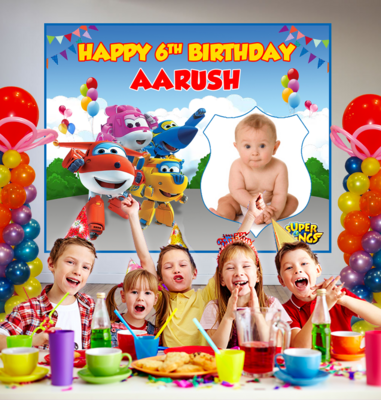 Super Wings Backdrop / Background Banner With Baby Picture  (4ft x 5ft)