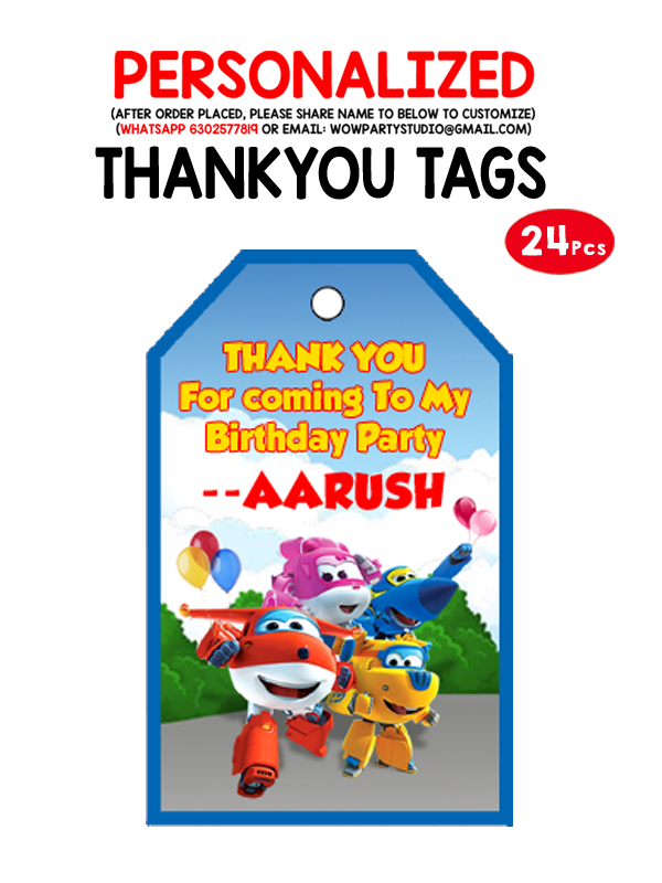 Super Wings Thank you Tags (24 Pcs)