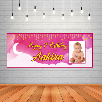 Twinkle Star-Girl Backdrop / Background Banner With Baby Picture (2ft x 5ft)