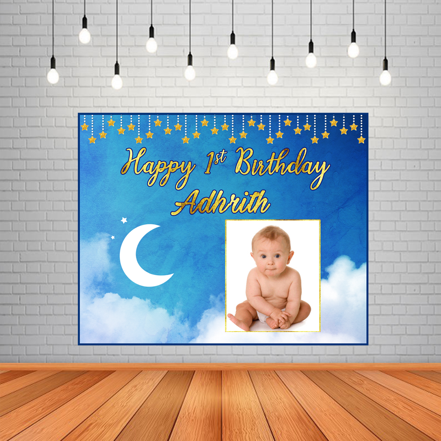 Twinkle Star Backdrop / Background Banner With Baby Picture (4ft x 5ft)