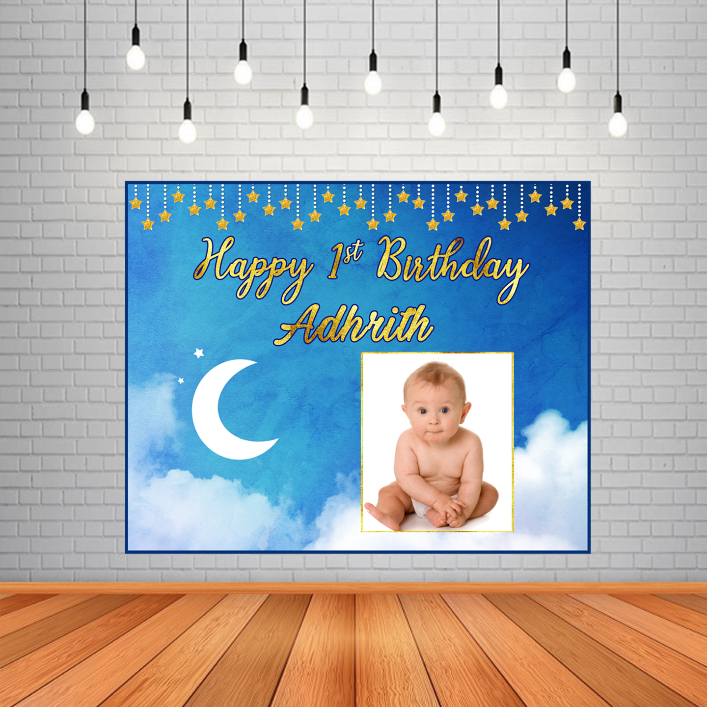 Twinkle Star Backdrop / Background Banner With Baby Picture  (4ft x 5ft)