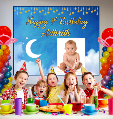 Twinkle Star Backdrop / Background Banner With Baby Picture  (4ft x 5ft)