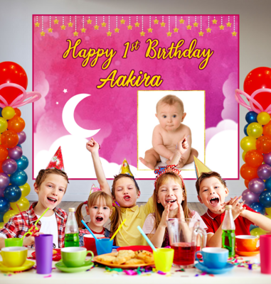 Twinkle Twinkle Theme Backdrop / Background Banner With Baby Picture  (4ft x 5ft)
