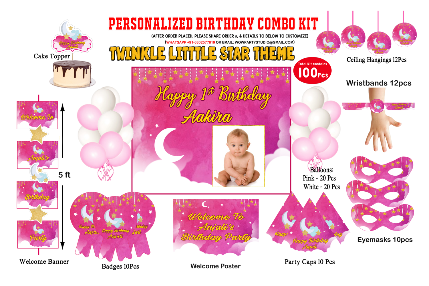 Twinkle Twinkle Star Girl - Birthday Party Combo Kit 100Pcs