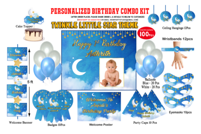 Twinkle Little Star - Birthday Party Combo Kit 100Pcs - Blue