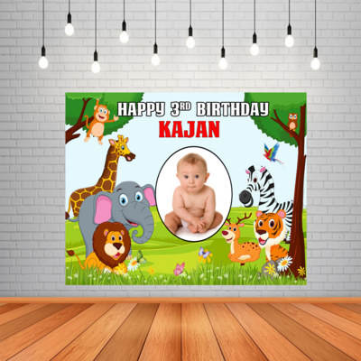 Jungle Backdrop / Background Banner With Baby Picture  (4ft x 5ft)