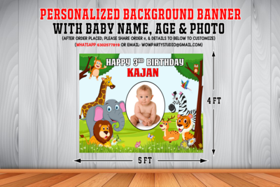Jungle Backdrop / Background Banner With Baby Picture (4ft x 5ft)