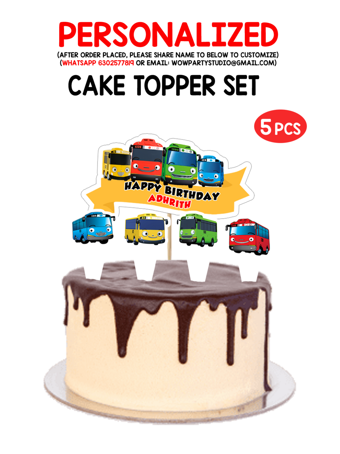 Tayo Bus - Cake Topper Set 5Pcs