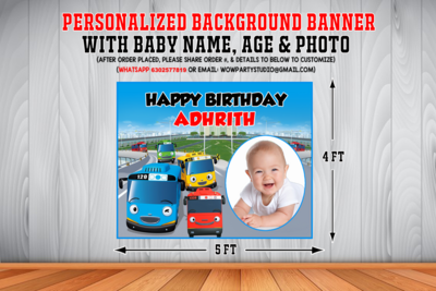 Tayo Bus Backdrop / Background Banner With Baby Picture (4ft x 5ft)