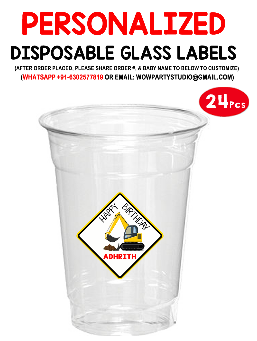 Construction Paper /  Mocktail  Disposable Glass Stickers (24 Pcs)