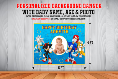Sonic Backdrop / Background Banner With Baby Picture  (4ft x 5ft)