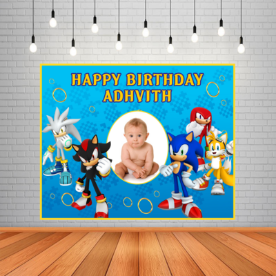 Sonic Backdrop / Background Banner With Baby Picture (4ft x 5ft)