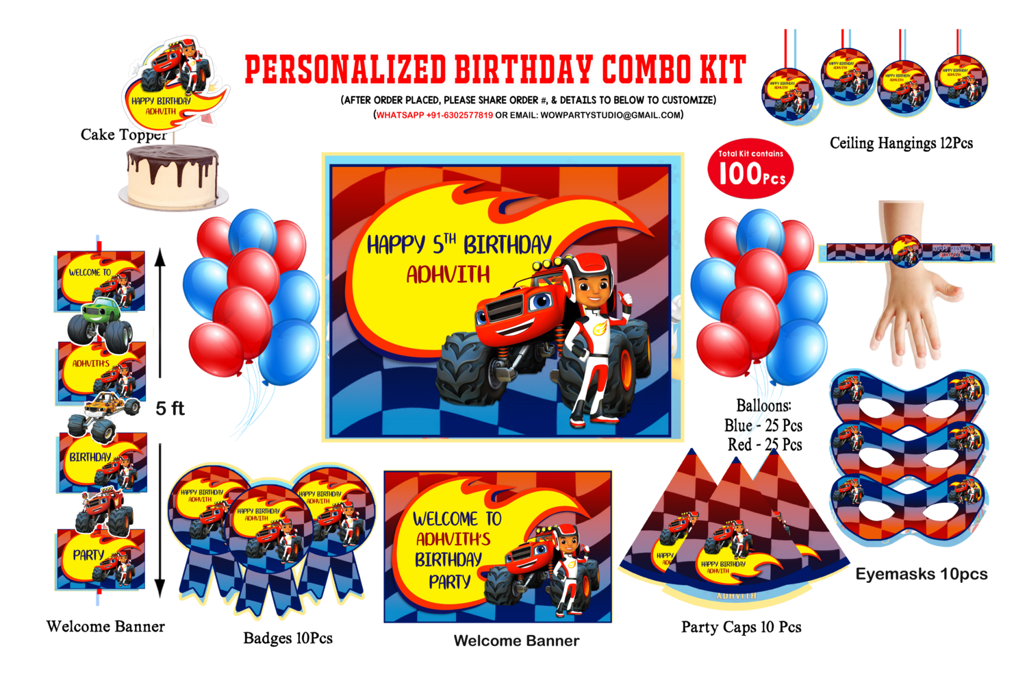 Blaze Monster Truck - Birthday Party Combo Kit 100Pcs