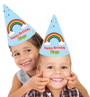 Rainbow Theme Birthday Party Caps / Hats (10 Pcs)