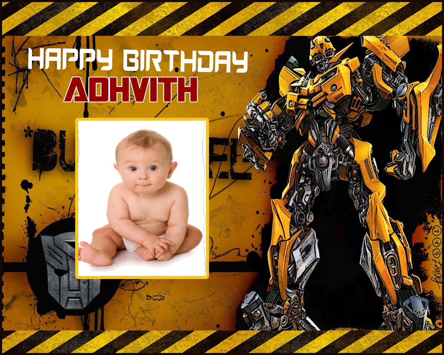 Transformer Bumblebee Backdrop / Background Banner With Baby Picture  (4ft x 5ft)
