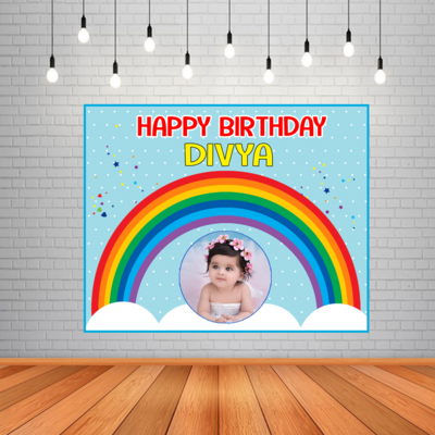 Rainbow Backdrop / Background Banner With Baby Picture (4ft x 5ft)