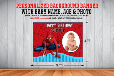 Spiderman Backdrop / Background Banner With Baby Picture  (4ft x 5ft)