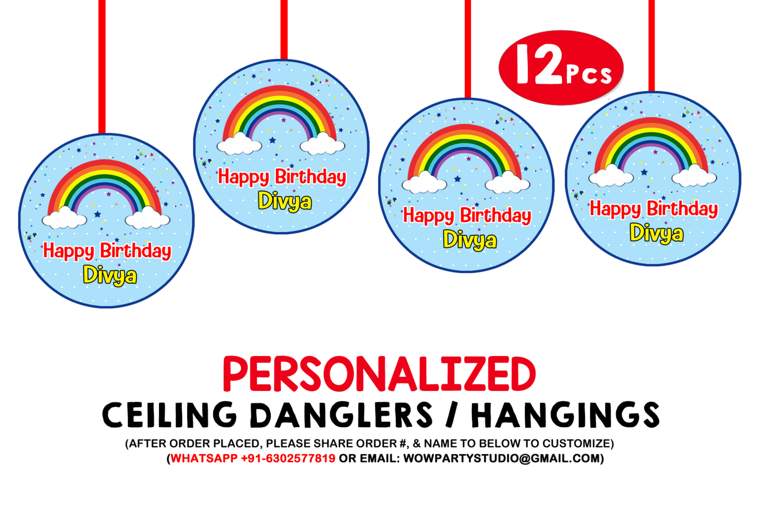 Rainbow Ceiling Hangings / Danglers (12 Pcs)