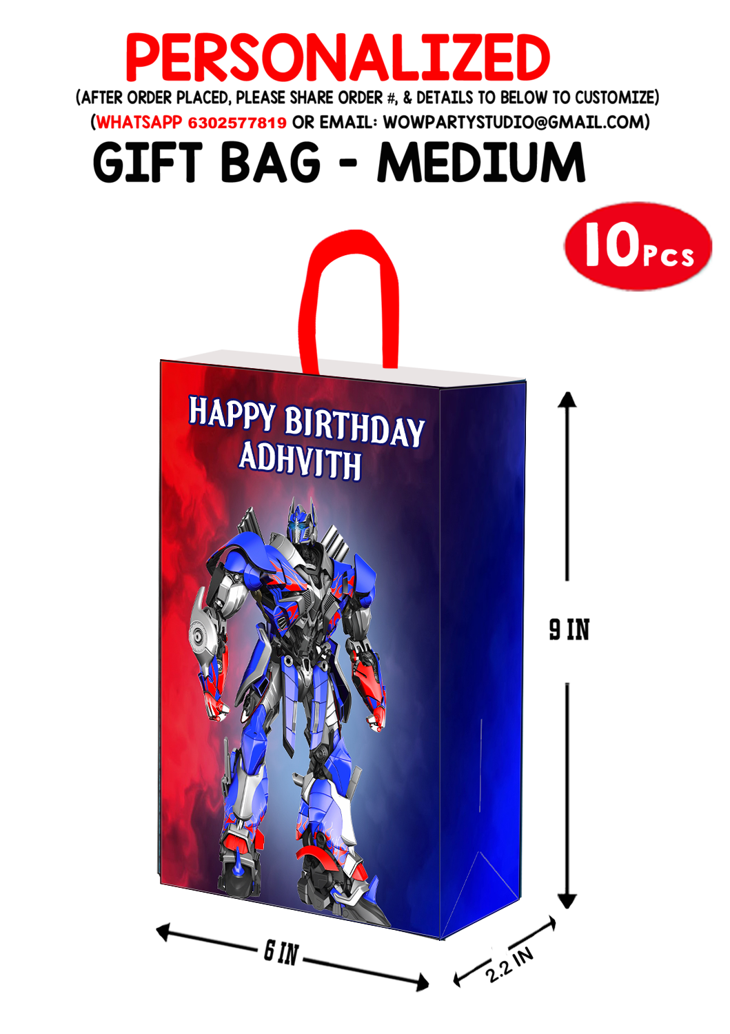 Transformers Optimus Prime Gift Bag - Medium (10 Pcs)
