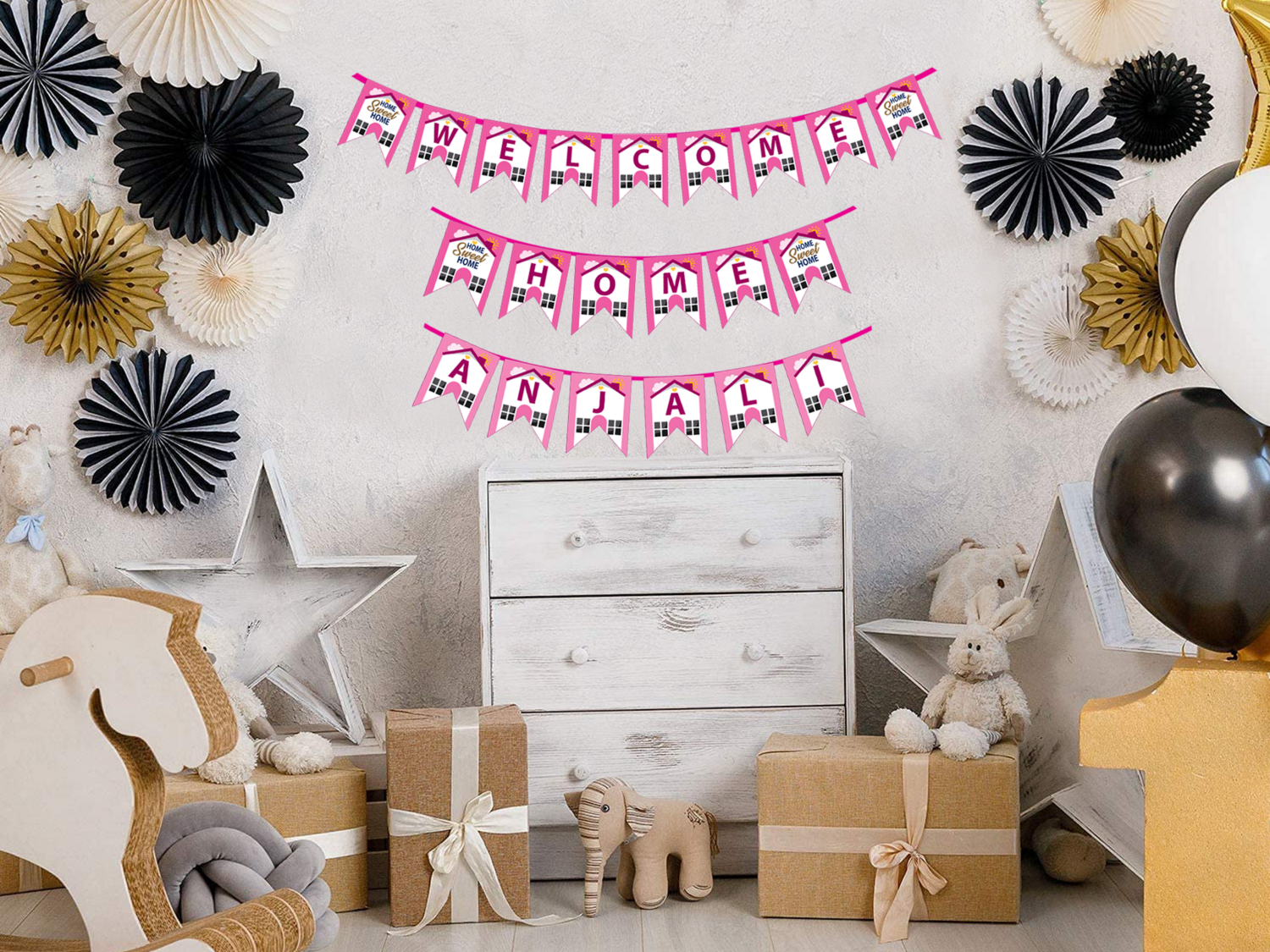 Welcome Home  Bunting Banner with Name - Pink