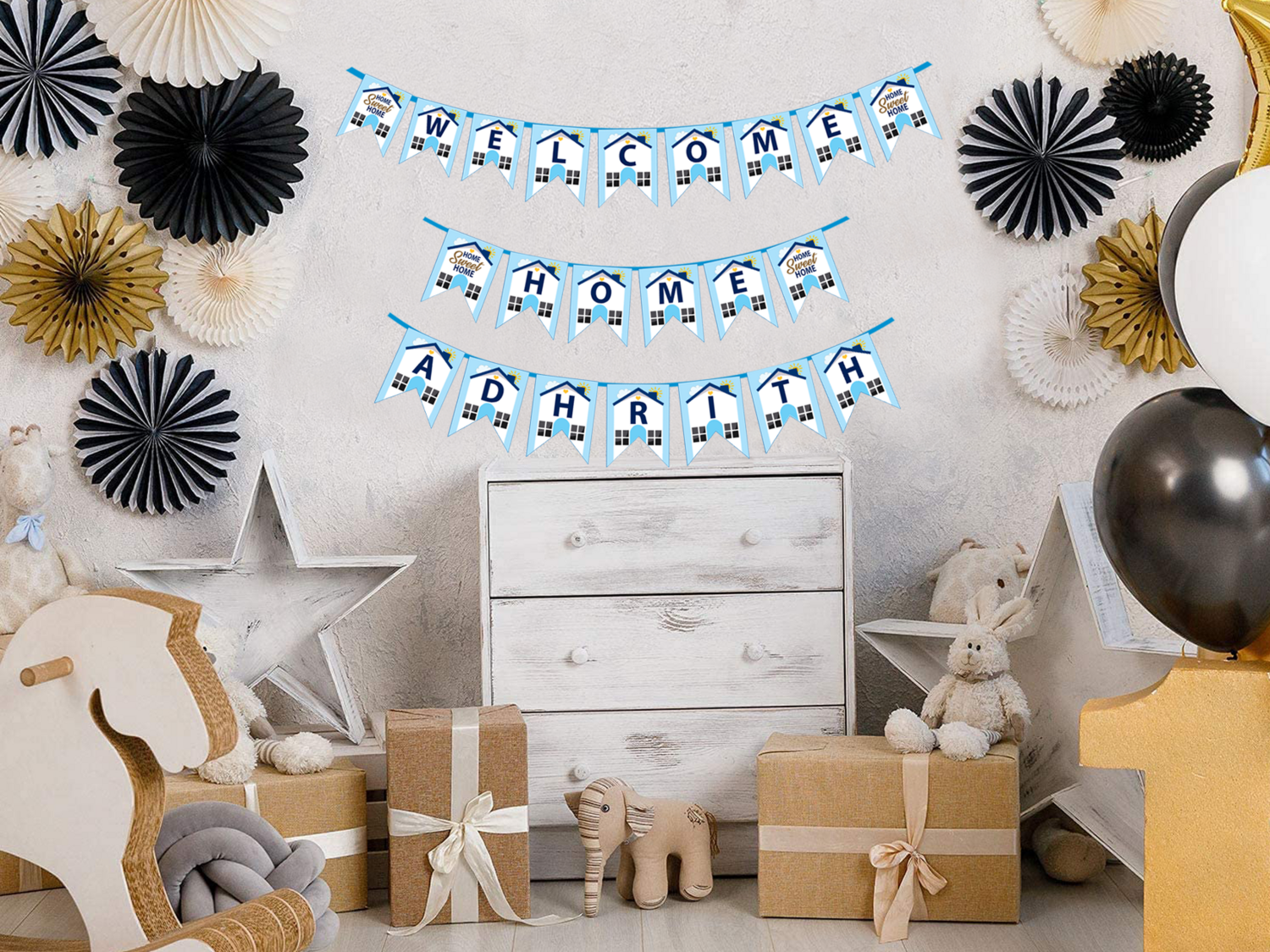 Welcome Home  Bunting Banner with Name - Blue