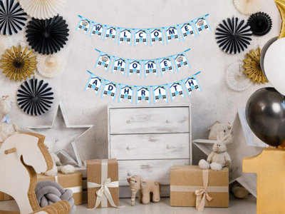 Welcome Home  Bunting Banner with Name - Blue