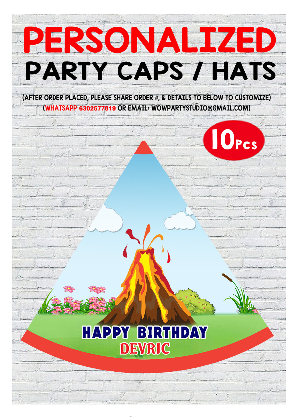 Volcano Party Caps / Hats (10 Pcs)