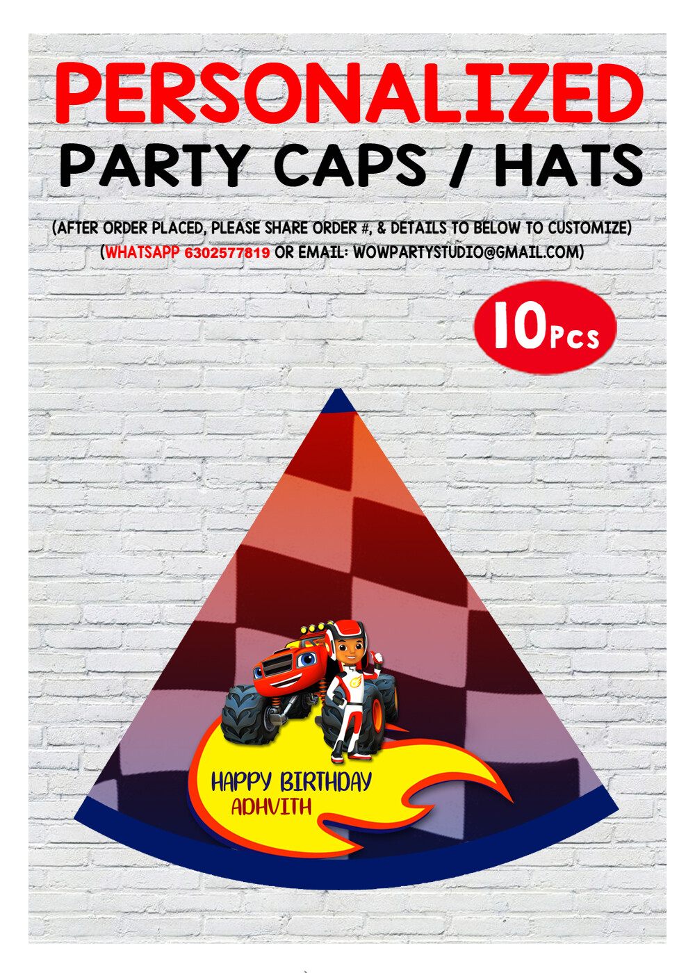 Blaze and the Monster Machine Party Caps / Hats (10 Pcs)#2