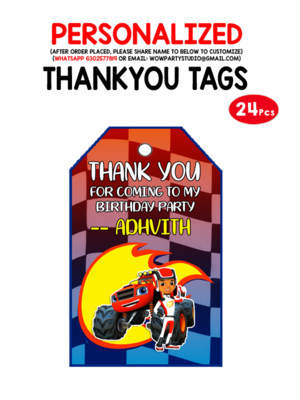 Blaze and the Monster  Machine Thank you Tags (24 Pcs)
