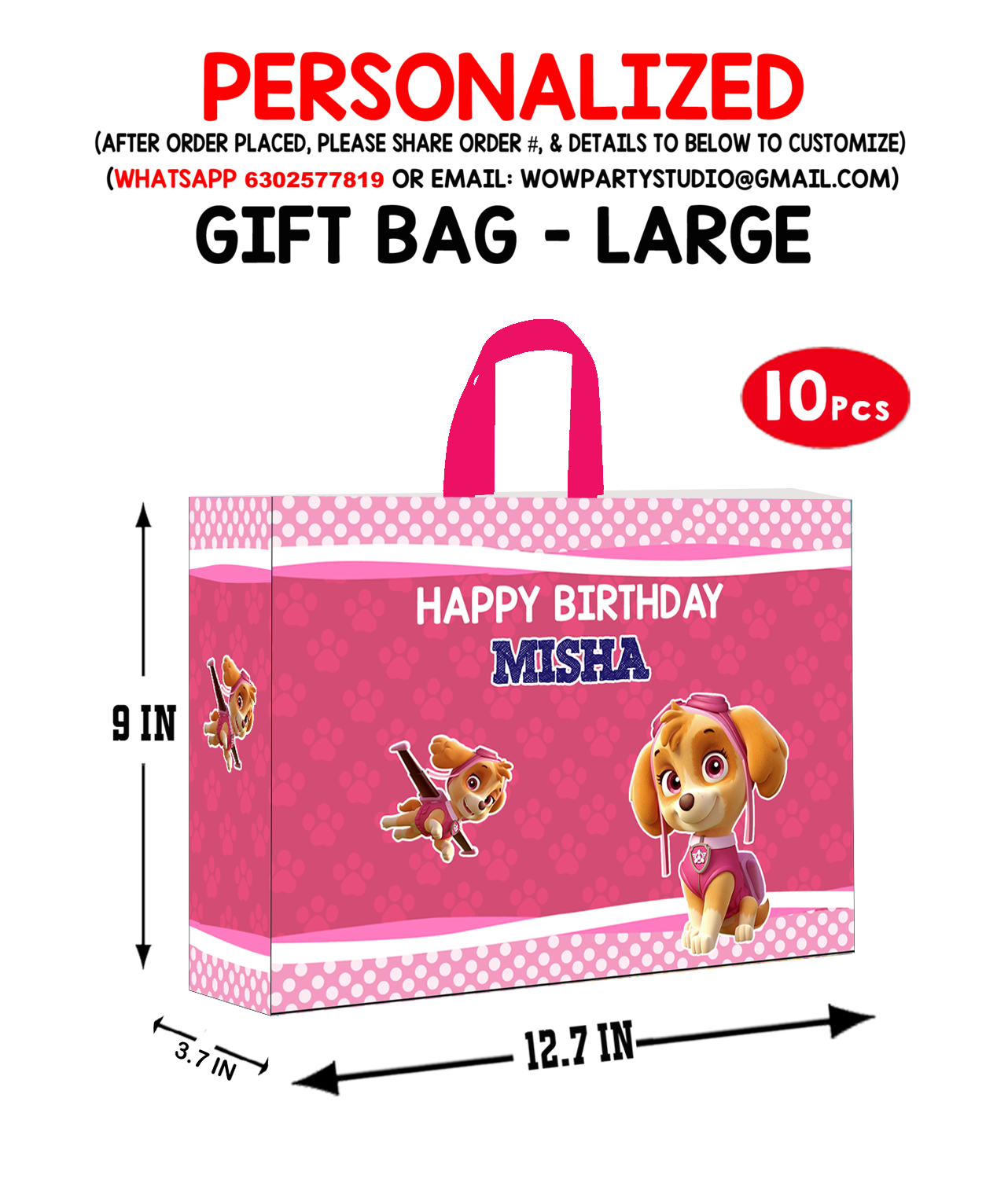 Paw Patrol Pink Theme Gift Bag - Large (10 Pcs)