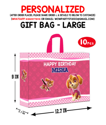Paw Patrol Pink  Theme Gift Bag - Large (10 Pcs)