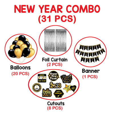 New Year Bunting Combo 31Pcs - Silver