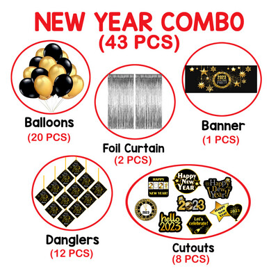 New Year Banner Combo 43Pcs - Silver