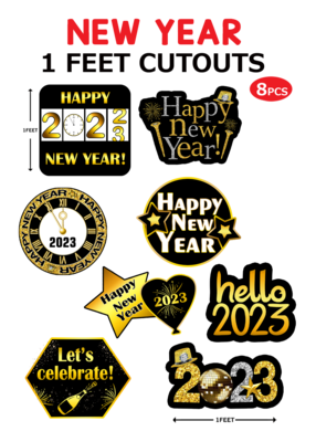 New Year Eve Cardstock Cutouts (1ft) - 8 Pcs