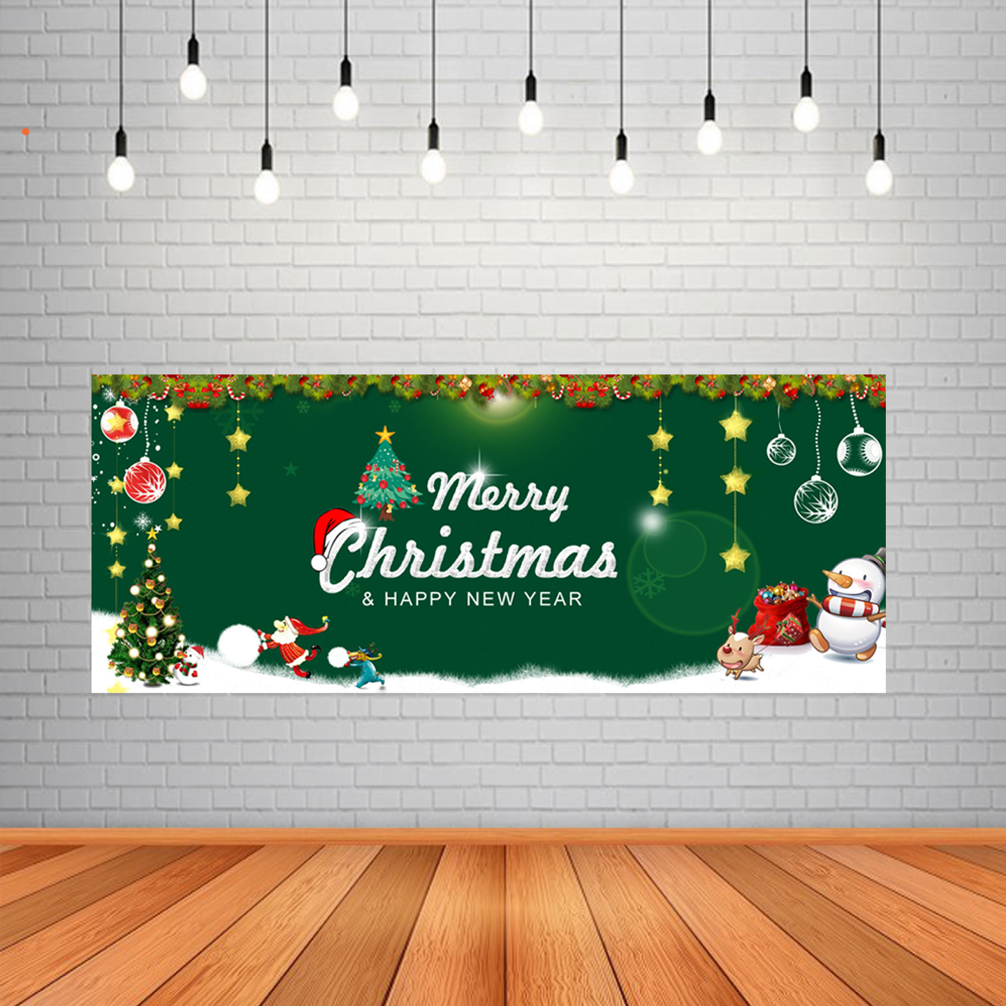 Christmas Green Theme Background Banner (2ft x 5ft)