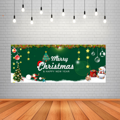 Christmas Green Theme Background Banner (2ft x 5ft)
