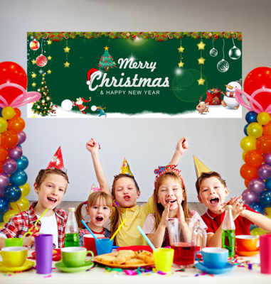 Christmas Green Theme Background Banner (2ft x 5ft)