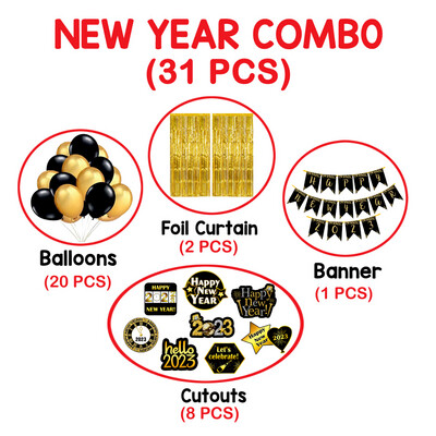 New Year Bunting Combo 31Pcs - Gold