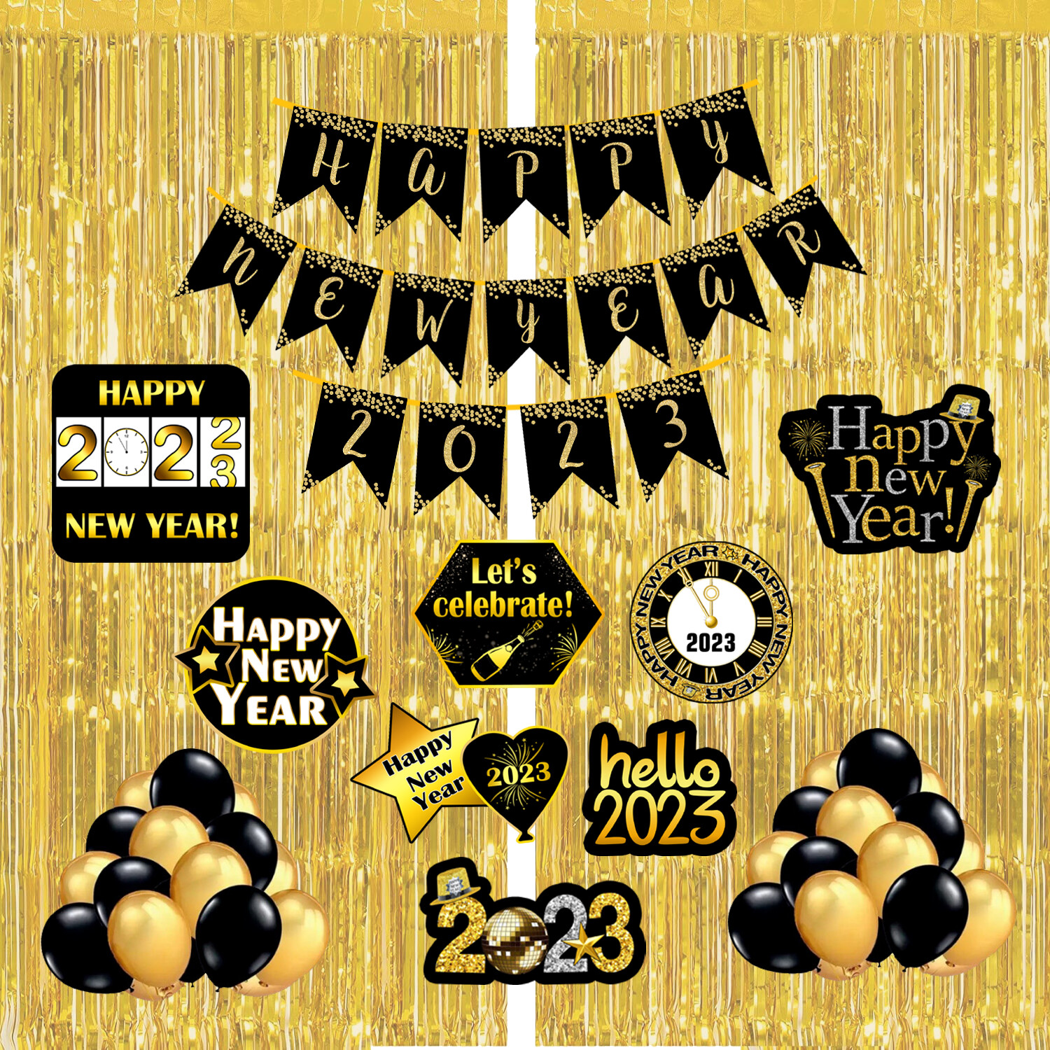 New Year Bunting Combo 31Pcs - Gold