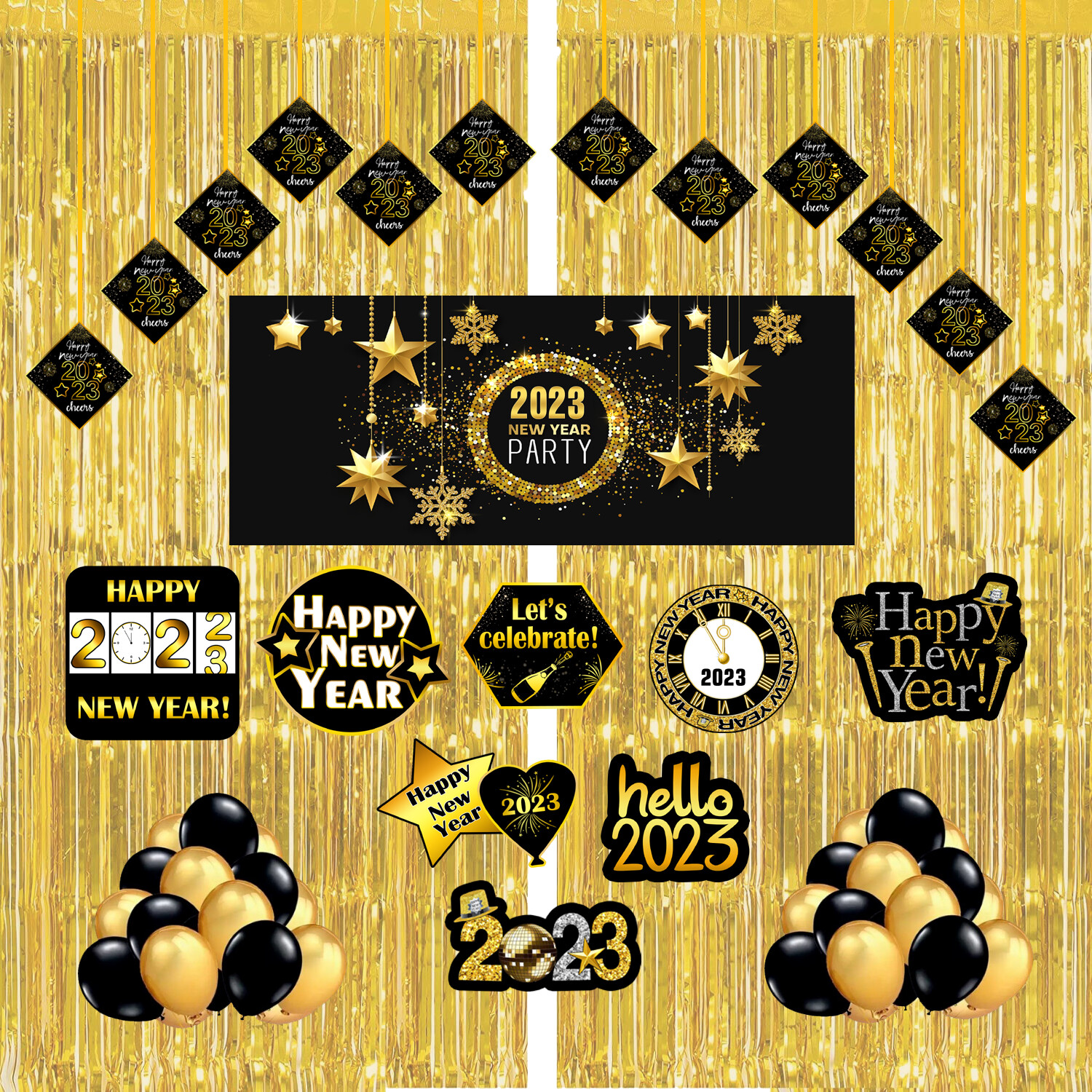New Year Banner Combo 43Pcs - Gold