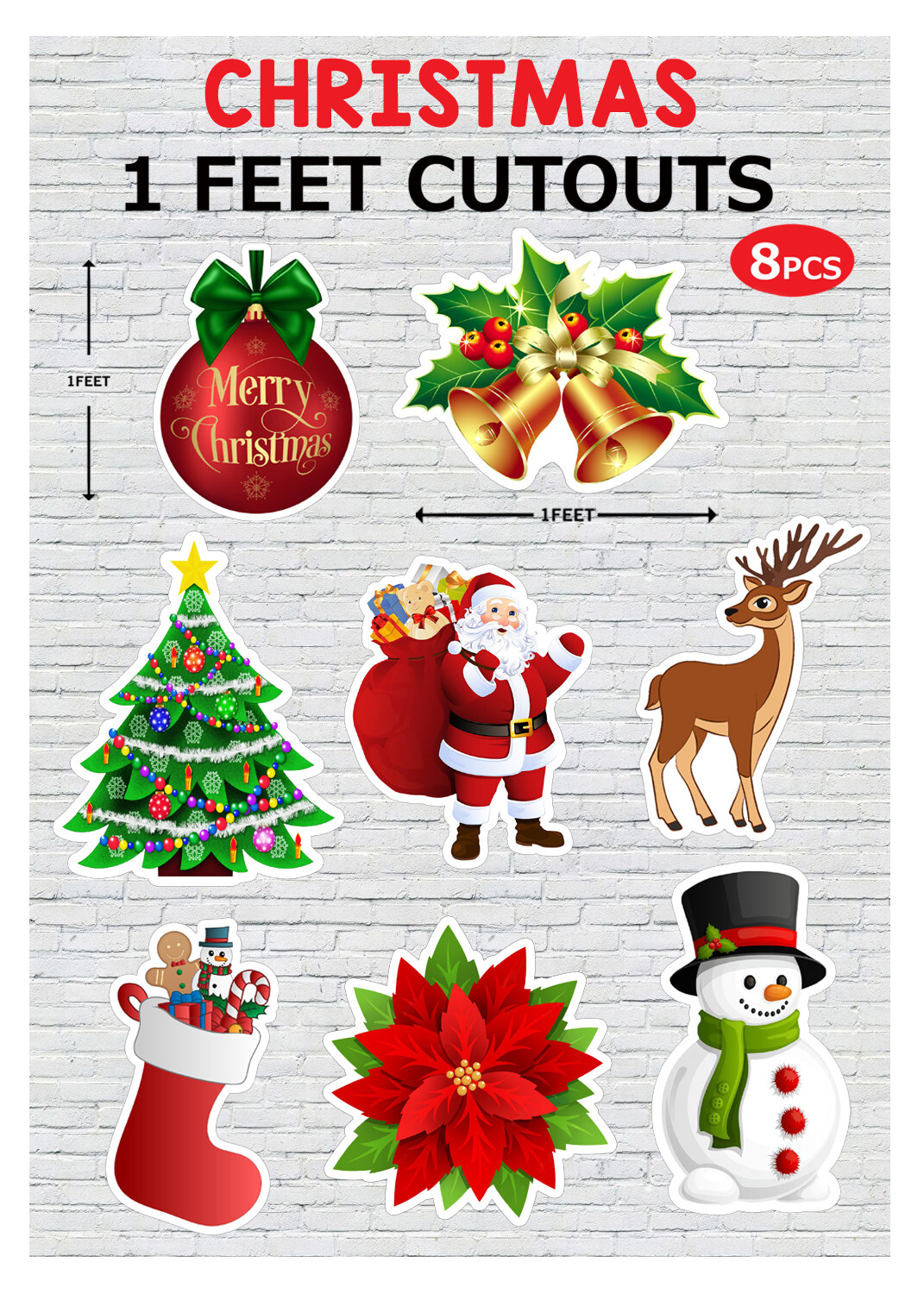 Christmas Eve Cardstock Cutouts (1ft) - 8 Pcs