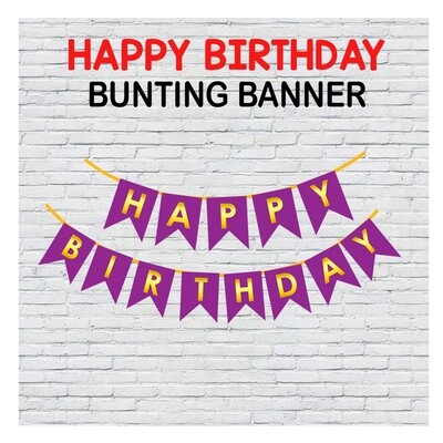 Purple and Gold Birthday Bunting Banner (Non - Personalized)