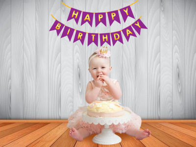 Purple and Gold Birthday Bunting Banner (Non - Personalized)