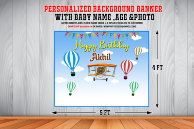 Hot Air Balloon Backdrop / Background Banner (4ft x 5ft)