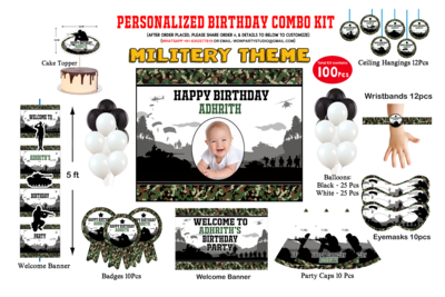 Military Theme Birthday Party 100 Pcs Combo Kit
