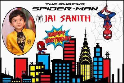 Spiderman Backdrop / Background Banner With Baby Picture  (4ft x 5ft)