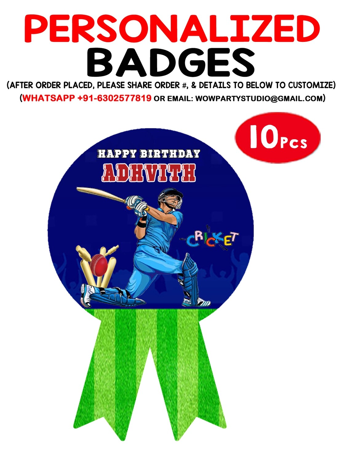 Cricket Theme - Badges (10 Pcs)