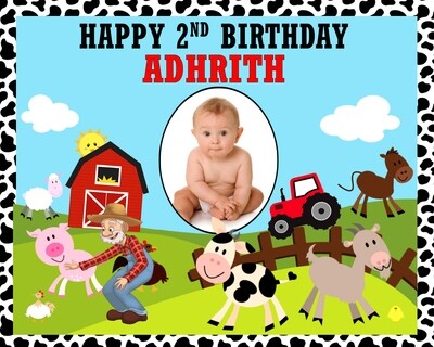 Farm Animals Backdrop / Background Banner With Baby Picture (4ft x 5ft)