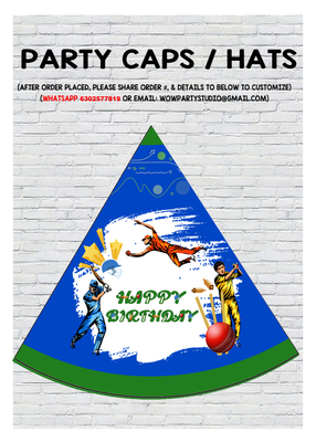 Cricket Party Caps / Hats (10 Pcs) - Non Personalized