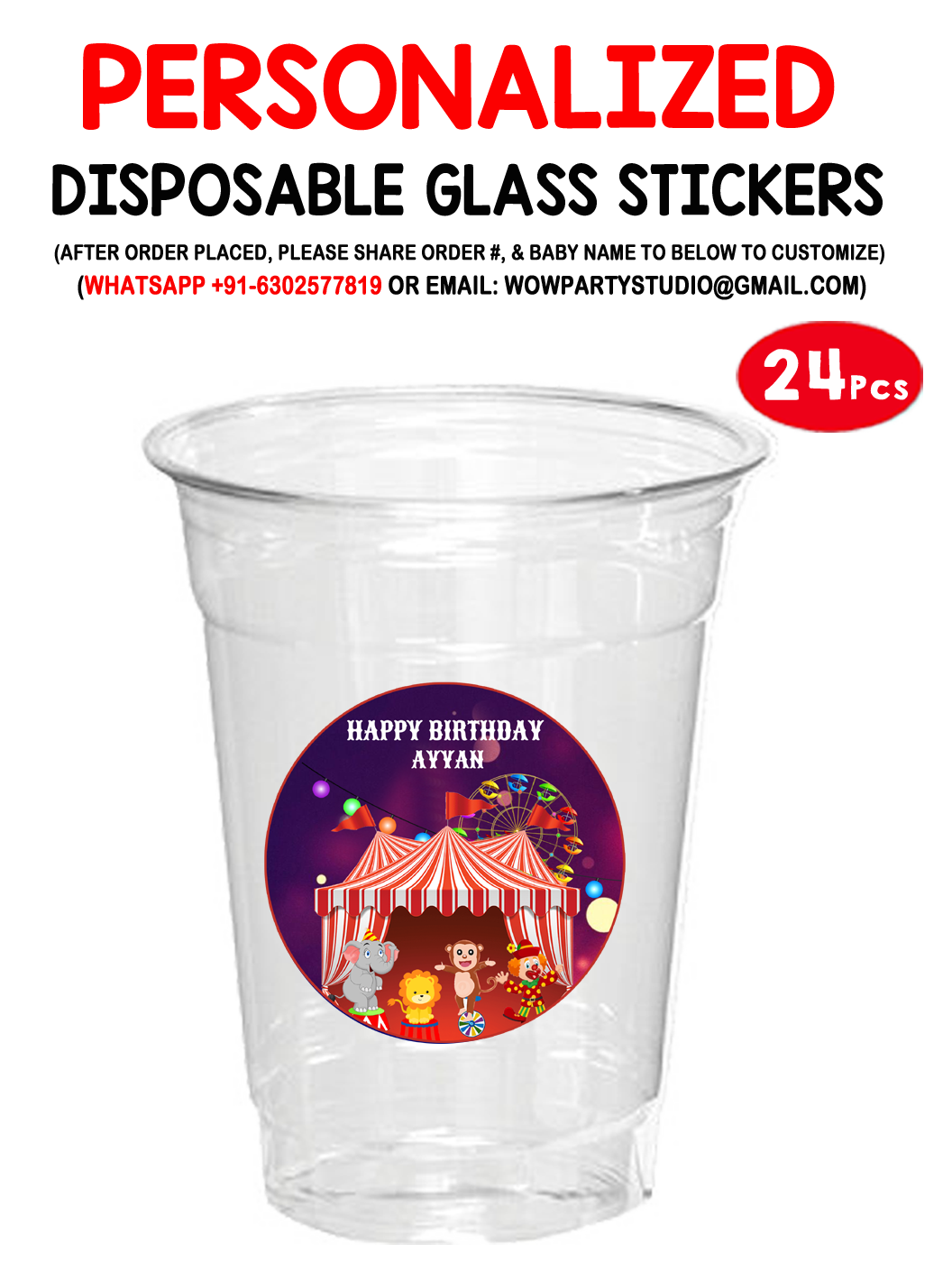 Carnival Mocktail  Disposable Glass Stickers (24 Pcs)